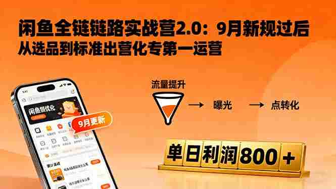 (16265期)闲鱼变现课3.0:掌握链接优化、流量提升、商业变现,单日利润800+