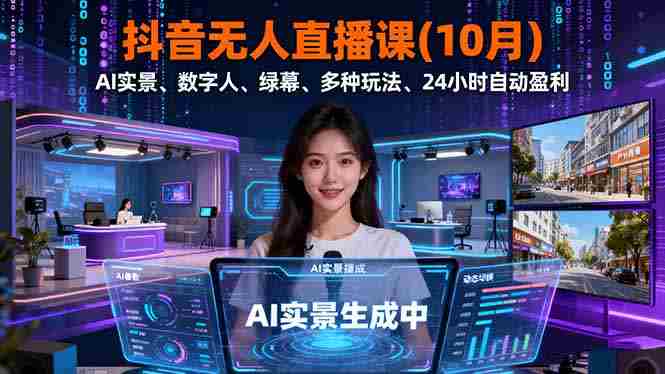 (16355期)抖音无人直播课(10月),AI实景、数字人、绿幕、多种玩法、24小时自动盈利