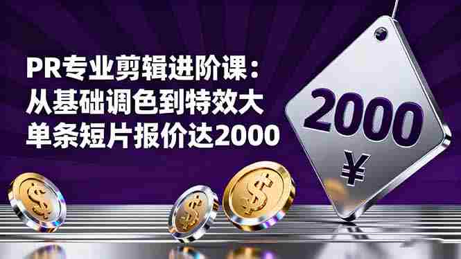 (16381期)PR专业剪辑进阶课:从基础调色到特效大片的进阶技能,单条短片报价达2000