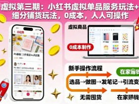 虚拟第三期:小红书虚拟单品服务玩法+细分铺货玩法,0成本,人人可操作