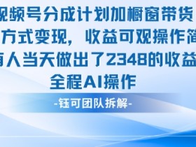 新玩法,视频号分成计划+橱窗带货,有人当天做出了2348的收益