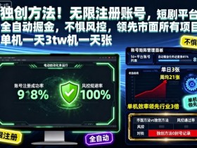 独创方法!无限注册账号,短剧平台全自动掘金,不惧风控,领先市面所有项目,单机一天3张【揭秘】