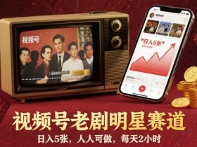 视频号老剧明星赛道,日入5张,人人可做,每天2小时