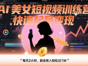AI美女短视频训练营,快速起号变现,每天2小时,副业收入轻松过1W