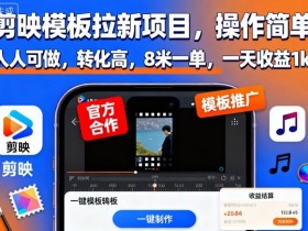 剪映模板拉新项目,操作简单,人人可做,转化高,8米一单,一天收益1k+