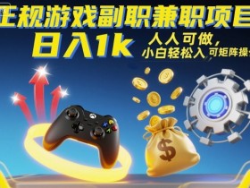 正规游戏副职兼职项目,日入1k,人人可做,小白轻松入手,可矩阵操作【揭秘】