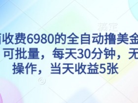 外面收费6980的全自动撸美刀项目,可批量,每天30分钟,无脑操作,当天收益5张【揭秘】