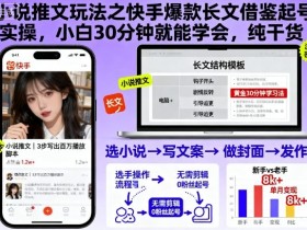 小说推文玩法之快手爆款长文借鉴起号实操,小白30分钟就能学会,纯干货
