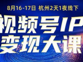 视频号ip变现大课8月16-17日线下课,一次性讲透视频号矩阵、投放、引流、转化的全流程SOP