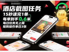 酒店截图任务,15秒速完1单,每单到手0.6米,每日任务无上限,全网首发玩法,矩阵操作单日3张【揭秘】