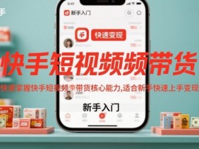 快手短视频带货,快速掌握快手短视频带货核心能力,适合新手快速上手变现