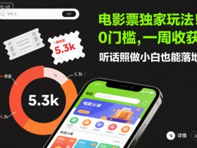 电影票独家玩法!0门槛,一周收获5.3k,听话照做小白也能落地【揭秘】