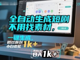 全自动生成短剧,不用找素材,不用剪辑,一键生成,秒过原创,小白也能轻松日入1k+【揭秘】