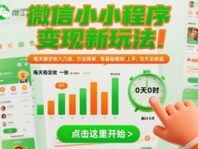 微信小程序变现新玩法,每天稳定收入几张,方法简单,零基础也能轻松上手,当天见收益【揭秘】