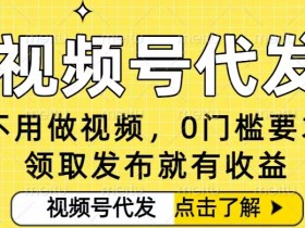0门槛视频号代发项目,无需剪辑无需做视频,发布就有收益,任务没有上限,小白轻松日入5张【揭秘】