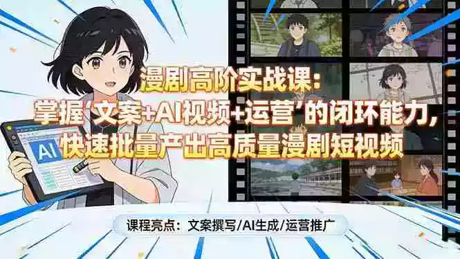 (17461期)漫剧高阶实战课:掌握“文案+AI视频+运营”的闭环能力,快速批量产出高质量漫剧短视频