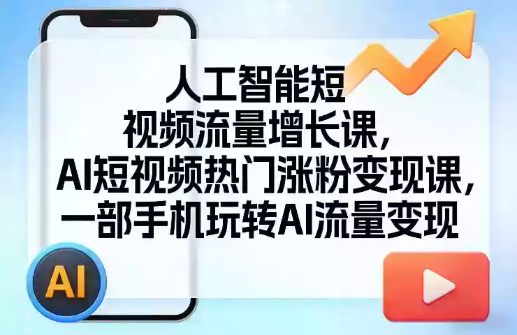 人工智能短视频流量增长课,AI短视频热门涨粉变现课,一部手机玩转AI流量变现