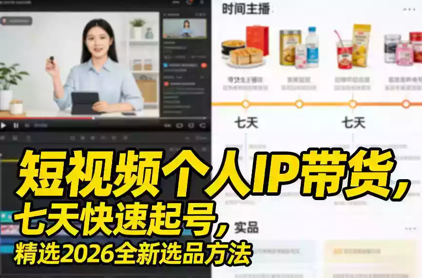 短视频个人IP带货,七天快速起号,精选2026全新选品方法