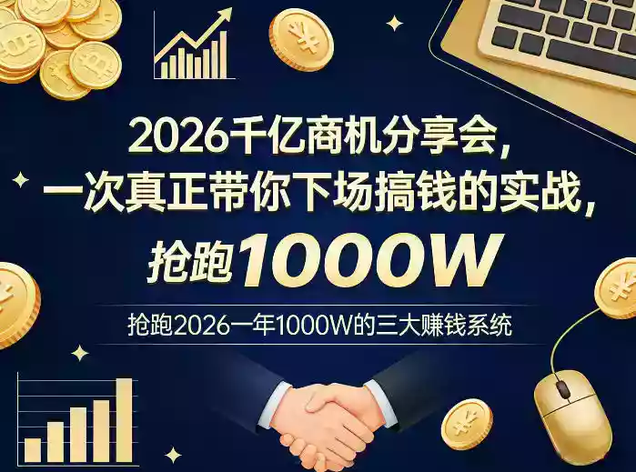 2026千亿商机分享会,一次真正带你下场搞钱的实战,抢跑2026一年1000W的三大賺钱系统