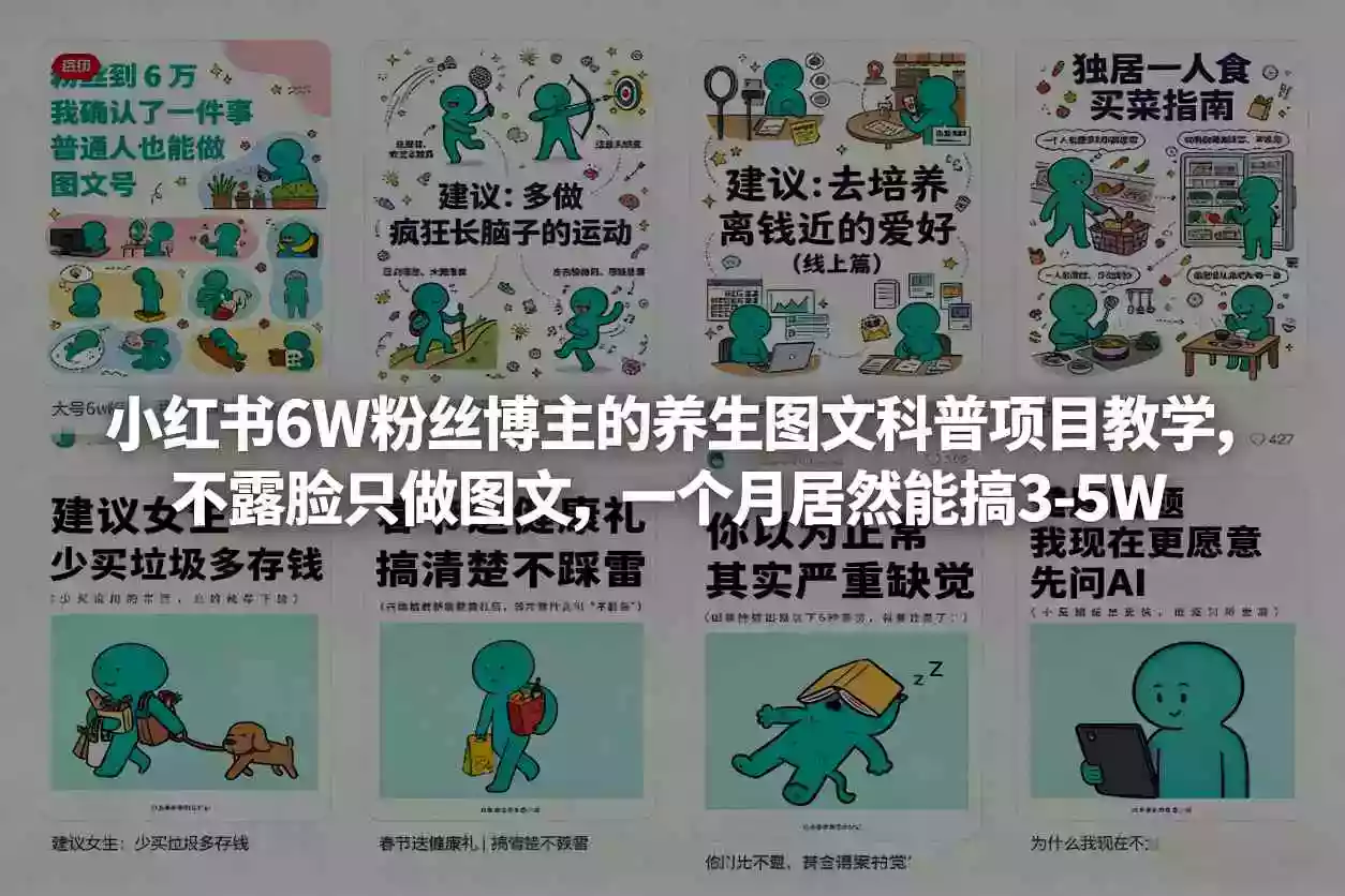 小红书6W粉丝博主的养生图文科普项目教学,不露脸只做图文,一个月居然能搞3-5W