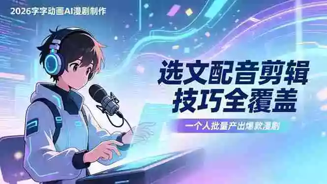 (17477期)2026字字动画AI漫剧制作-1期,选文配音剪辑技巧全覆盖,一个人就能批量产出爆款漫剧