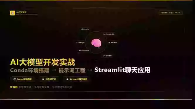 (17723期)AI大模型开发实战:Conda环境搭建→提示词工程→Streamlit聊天应用,零基础到项目落地