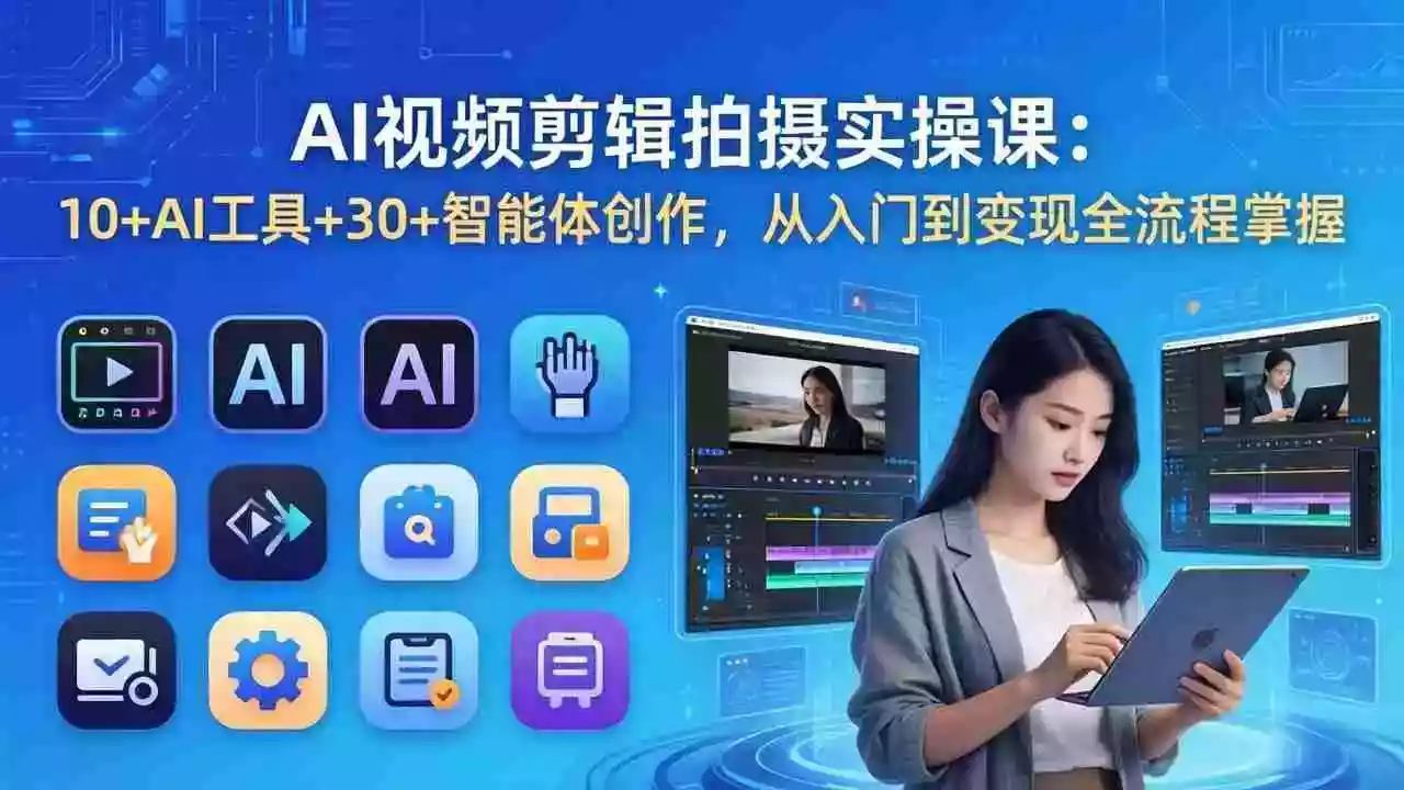 (17818期)AI 视频剪辑拍摄实操课:10+AI工具+30+智能体创作,从入门到变现全流程掌握