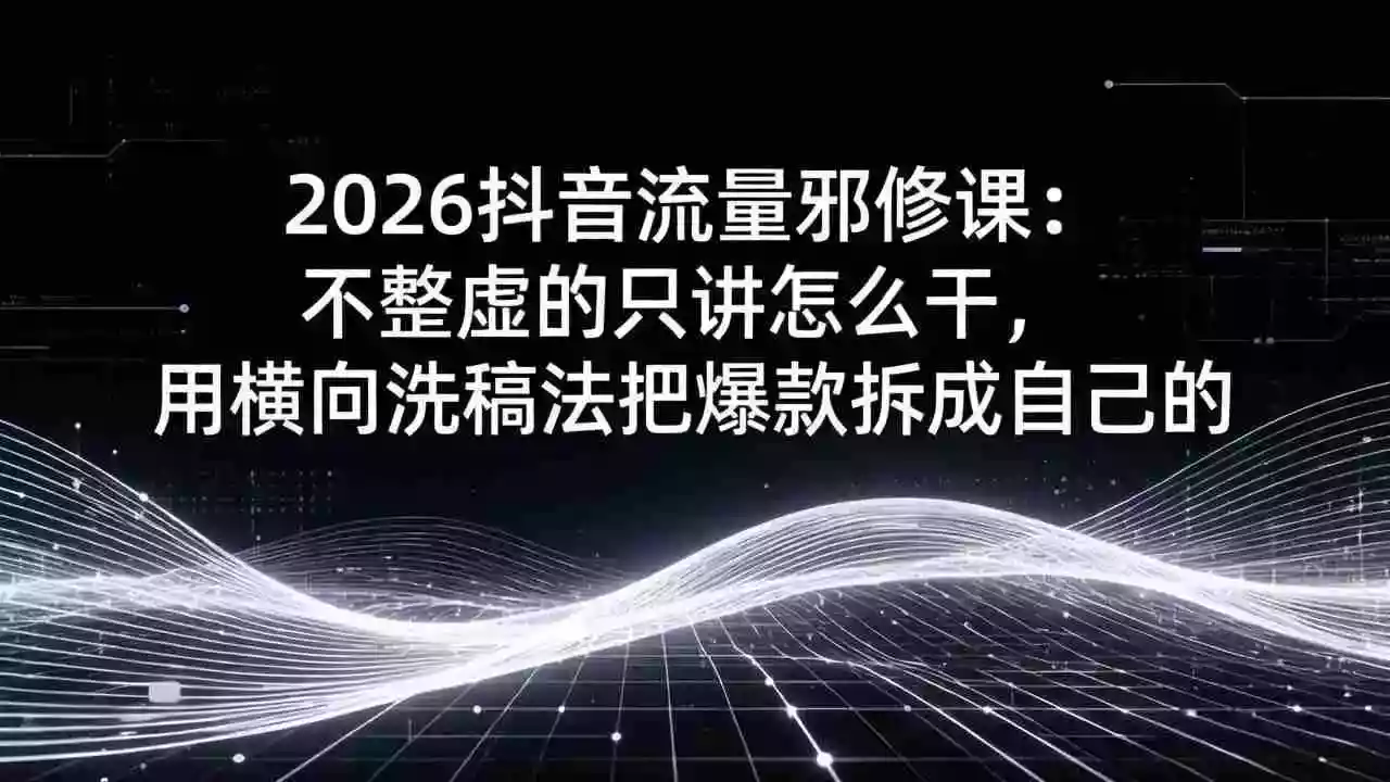 (17725期)2026抖音流量邪修课:不整虚的只讲怎么干,用横向洗稿法把爆款拆成自己的