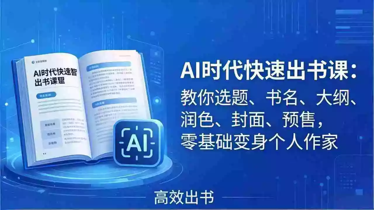 (17865期)AI时代7天闪电出书课:教你选题、书名、大纲、润色、封面、预售,零基础变身个人作家