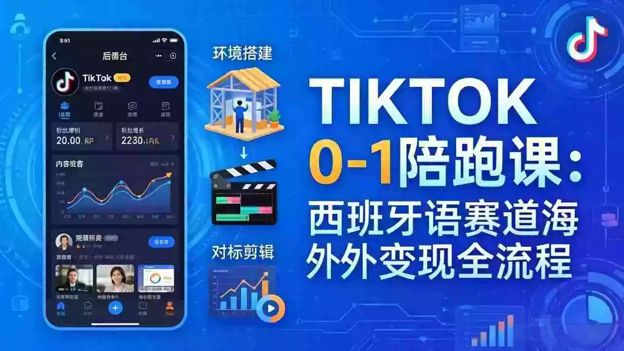 (17908期)TIKTOK 0-1 陪跑课:从环境搭建到刷对标剪辑,西班牙语赛道海外变现全流程