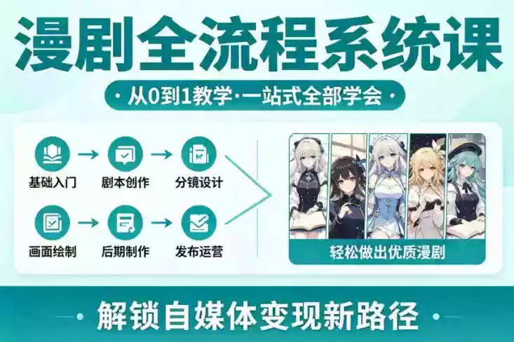 漫剧全流程系统课,从0到1教学,一站式全部学会,轻松做出优质漫剧,解锁自媒体变现新路径
