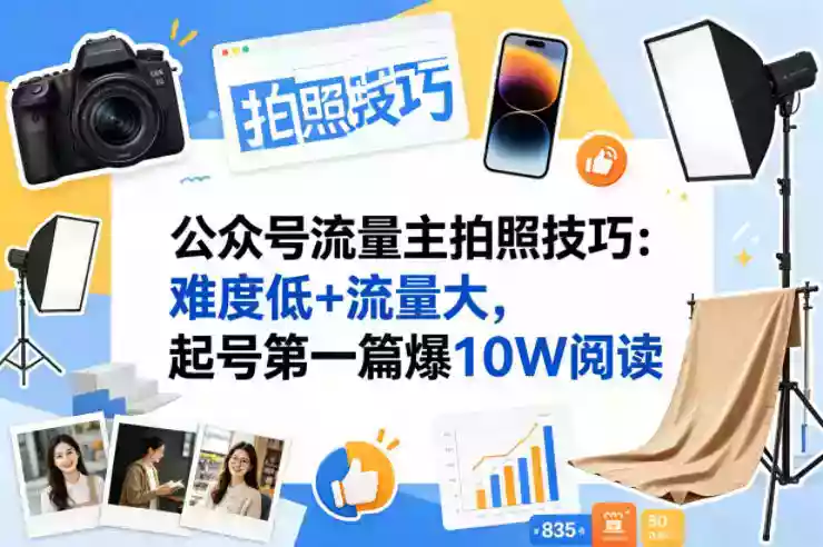 公众号流量主之拍照技巧赛道,难度低+流量大,起号第一篇就爆了10w阅读