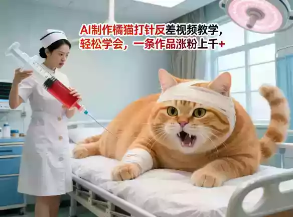 AI制作橘猫打针反差视频教学,轻松学会,一条作品涨粉上千+