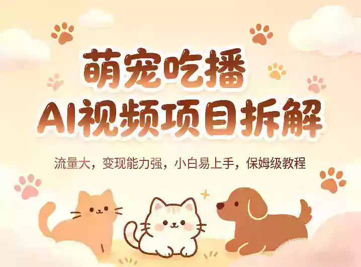 萌宠吃播AI视频项目拆解,流量大,变现能力强,小白易上手,保姆级教程