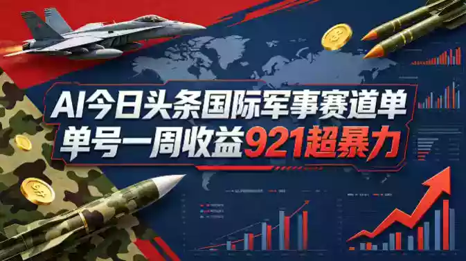 AI今日头条国际军事赛道,单号一周收益921,超暴力