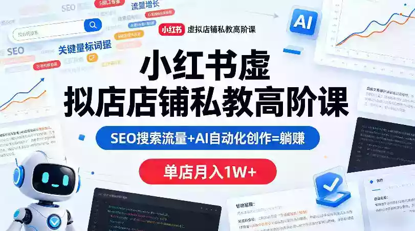小红书虚拟店铺私教高阶课,SEO搜索流量+AI自动化创作=躺賺,单店月入1W+