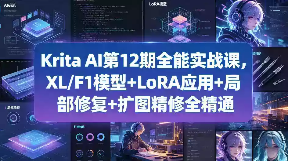 Krita AI第12期全能实战课,XL/F1模型+LoRA应用+局部修复+扩图精修全精通