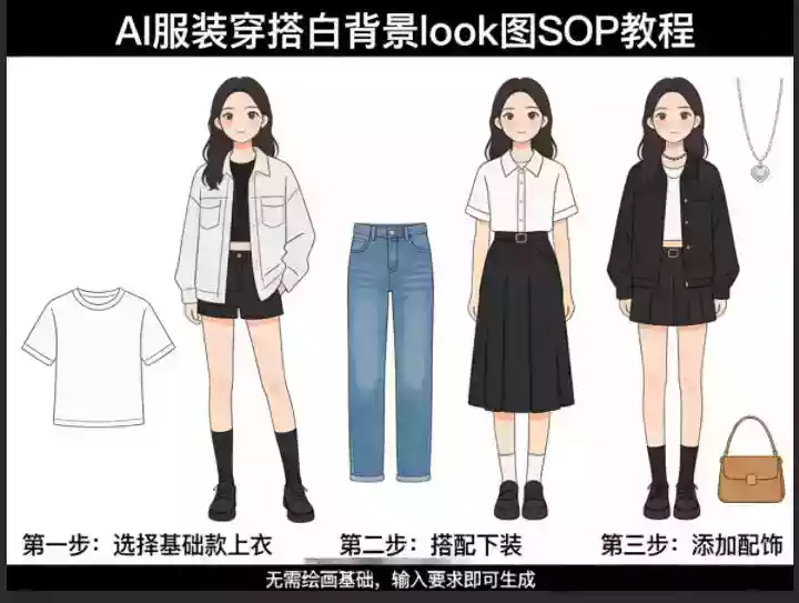 AI服装穿搭白背景look图SOP教程,不用会画画,提几句具体要求,AI就能还你一个奇迹