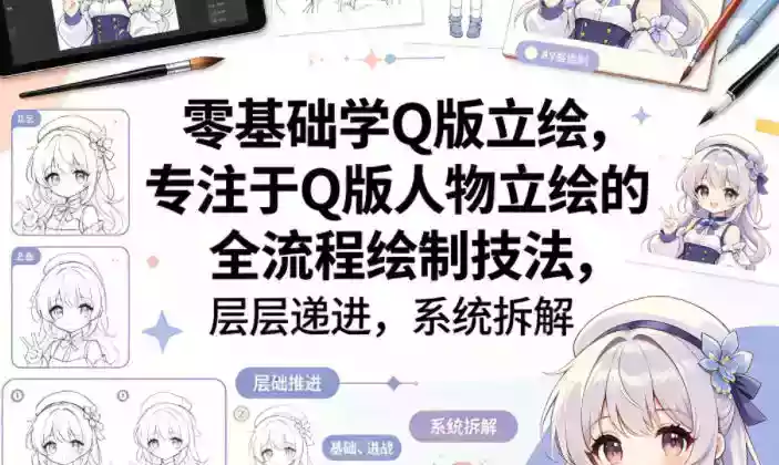 零基础学Q版立绘,专注于Q版人物立绘的全流程绘制技法,层层递进,系统拆解
