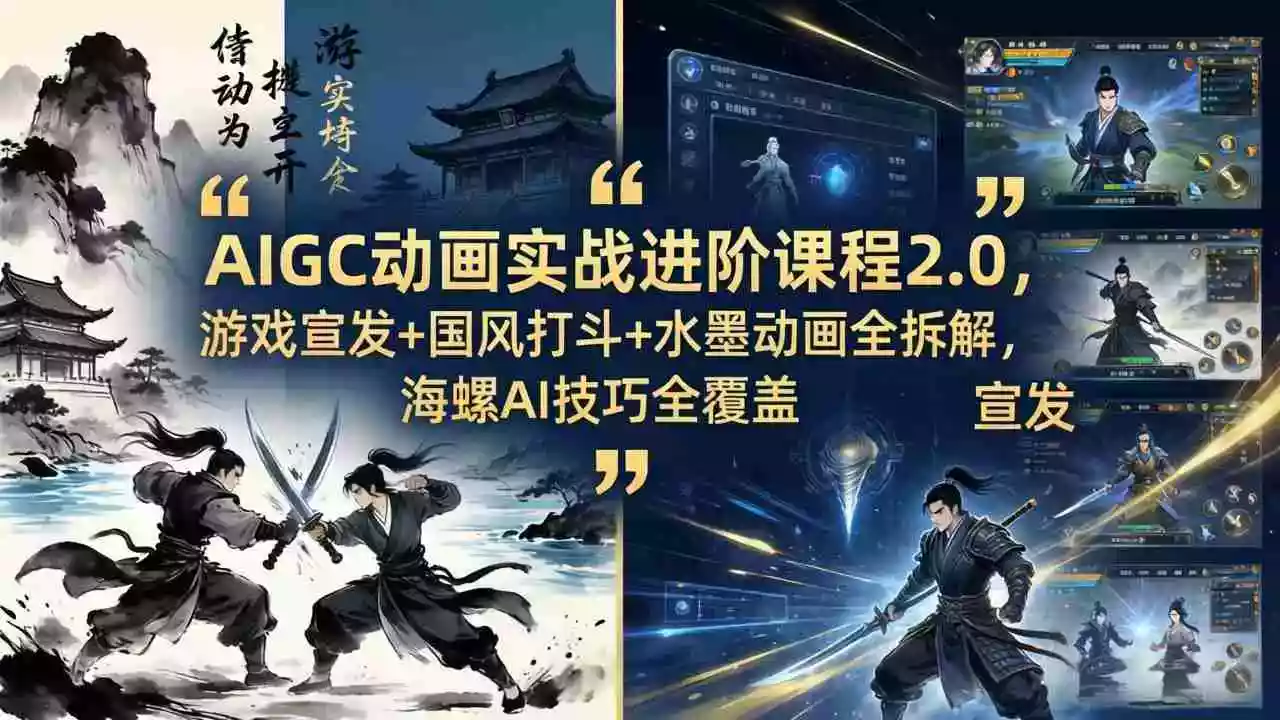 AIGC动画实战进阶课程2.0,游戏宣发+国风打斗+水墨动画全拆解,海螺AI技巧全覆盖