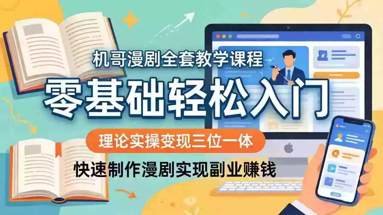 机哥漫剧全套教学课程,理论实操变现三位一体,零基础轻松入门,快速制作漫剧实现副业赚钱