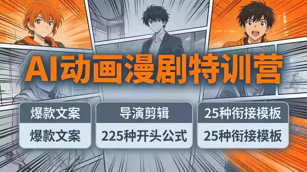 (17917期)AI动画漫剧特训营:爆款文案+导演剪辑:225种开头公式+25种衔接模板,两小时剪电影级大片