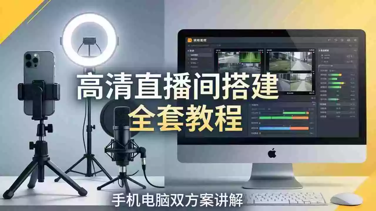 高清直播间搭建全套教程,手机电脑双方案讲解,设备选型调试多机位实操教学