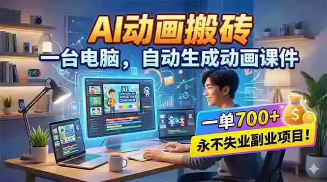 AI动画搬砖,一台电脑,自动生成动画课件,一单800+ 永不失业副业项目!