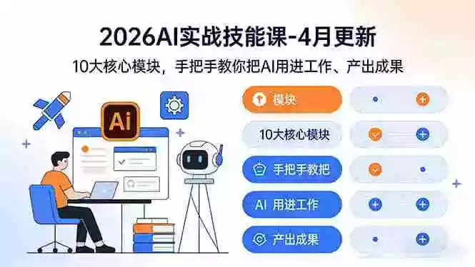(17941期)2026AI实战技能课-4月更新:10大核心模块,手把手教你把AI用进工作、产出成果