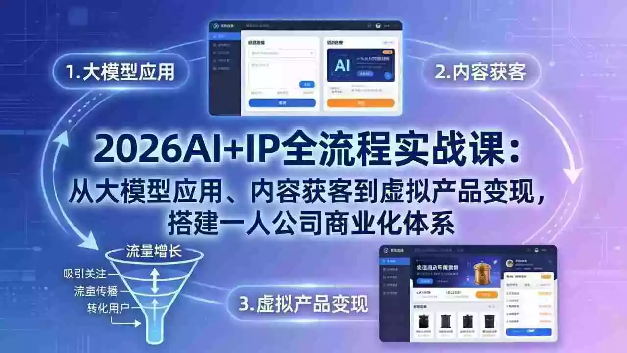 (17863期)2026AI+IP全流程实战课:从大模型应用、内容获客到虚拟产品变现,搭建一人公司商业化体系