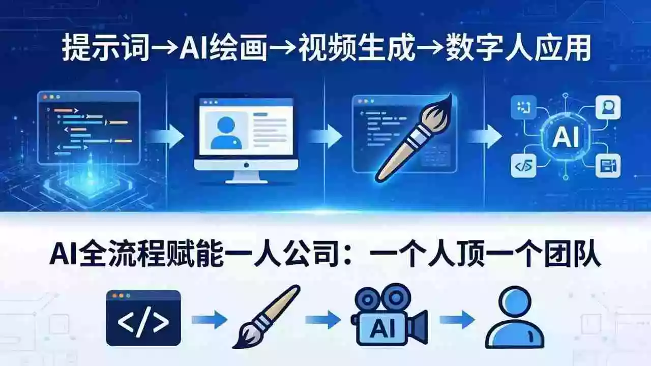 AI全流程赋能一人公司:提示词、绘画、视频、数字人、编程,一个人顶一个团队