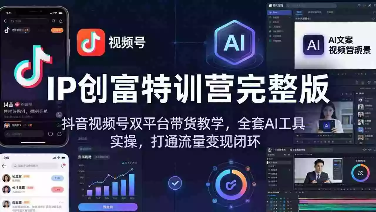 IP创富特训营完整版:抖音视频号双平台带货教学,全套AI工具实操,打通流量变现闭环