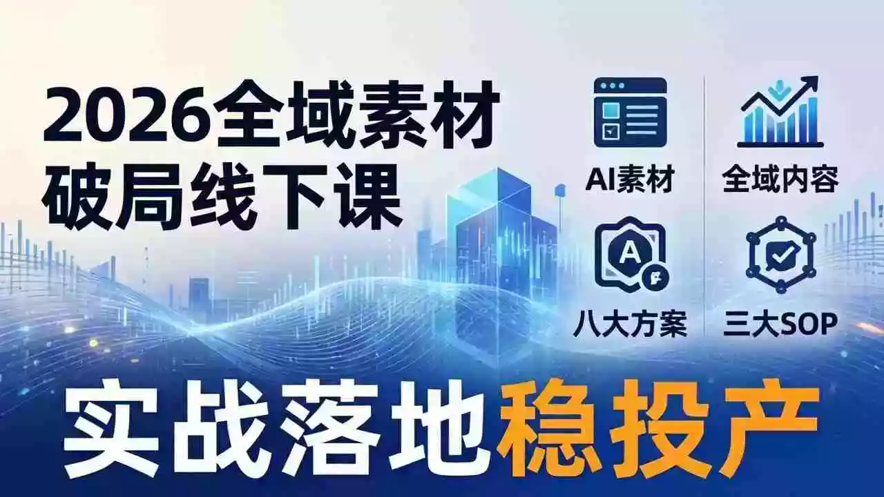 (17942期)2026全域素材破局线下课:AI素材+全域内容+八大方案+三大SOP,实战落地稳投产