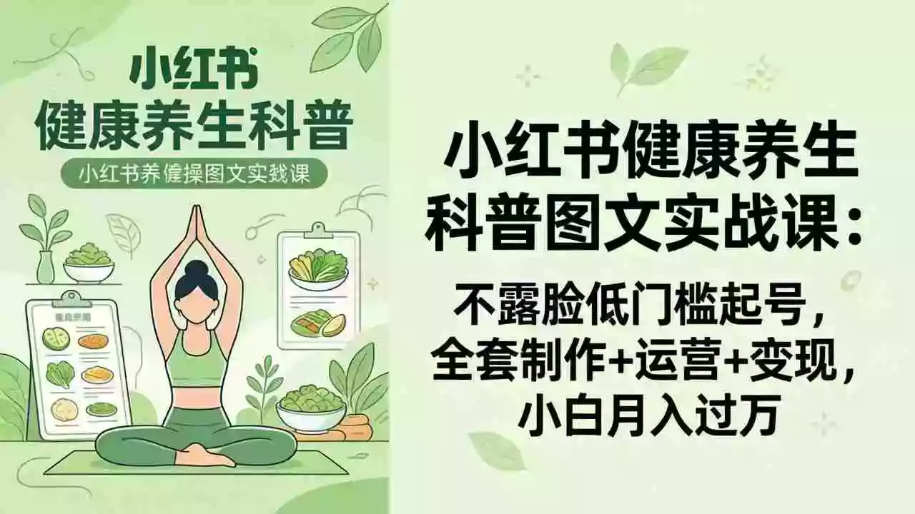 2026小红书健康养生科普图文实战课:不露脸低门槛起号,全套制作+运营+变现,小白月入过万